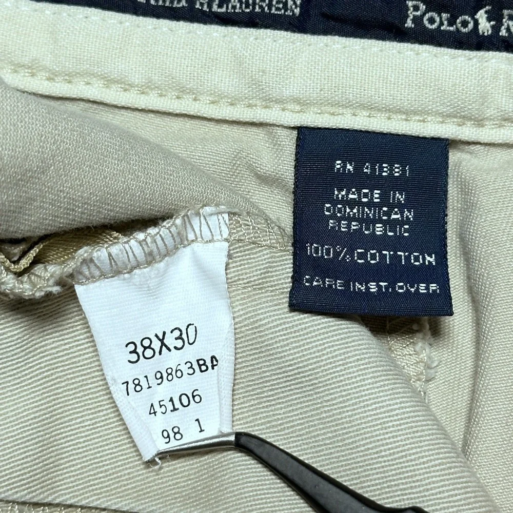 Polo Ralph Lauren Chino Pants Men 36x30* Twill Pleated Cuffed Cotton Khaki Beige